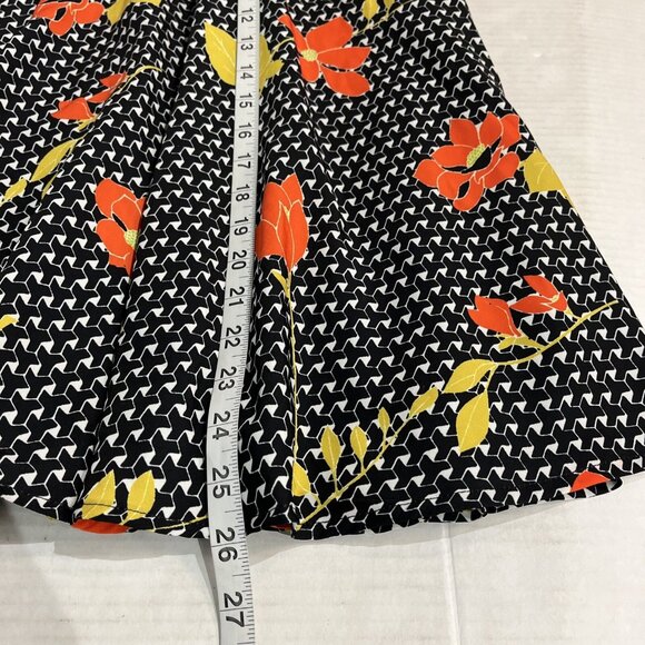 Modcloth Skirt‎ Womens S Black Chiffon Orange Floral Geometric Swing Midi Retro - Picture 3 of 8